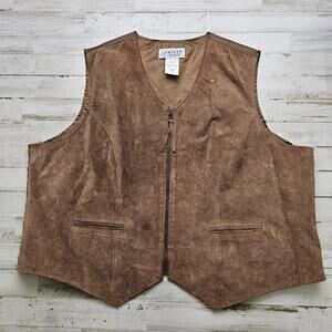 Jantzen Classic Vest Women 2X Brown Suede Leather Sleeveless Western Cowgirl VTG